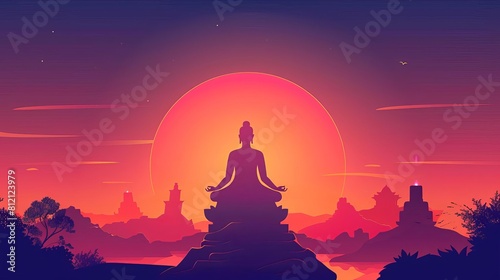 lord mahavira in meditation pose jain religious holiday mahavir jayanti concept illustration