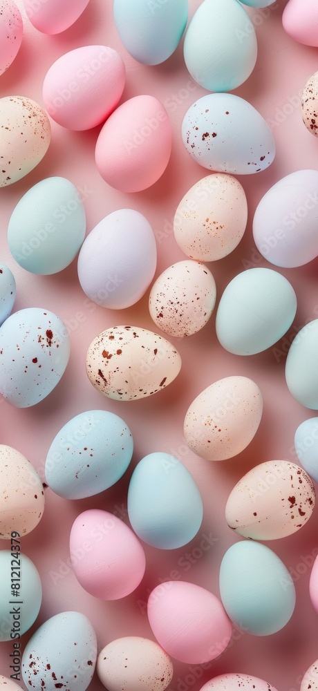 Pastel Colored Eggs on Pink Background Pastel Colored Eggs on Pink Background