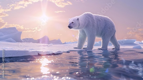 majestic polar bear walking on glistening pack ice arctic wilderness landscape 8k ai generated illustration