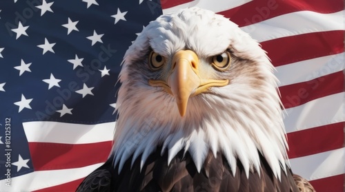 Striking Eagle with USA Flag Memorial Symbolism Suitable for Graphic Resources Banner and Greetings Card Template Copy Space