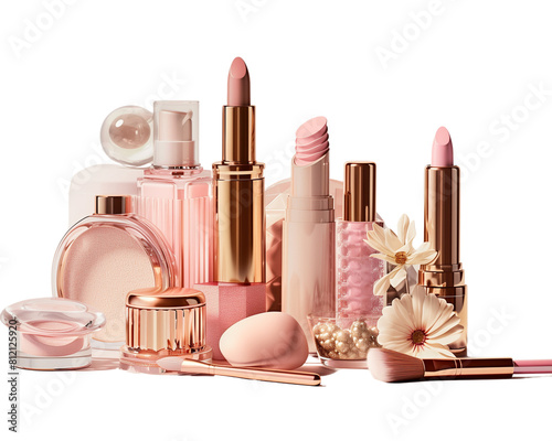  Set of various products for makeup professional makeup tools online shopping concept isolated on Transparent Background PNG