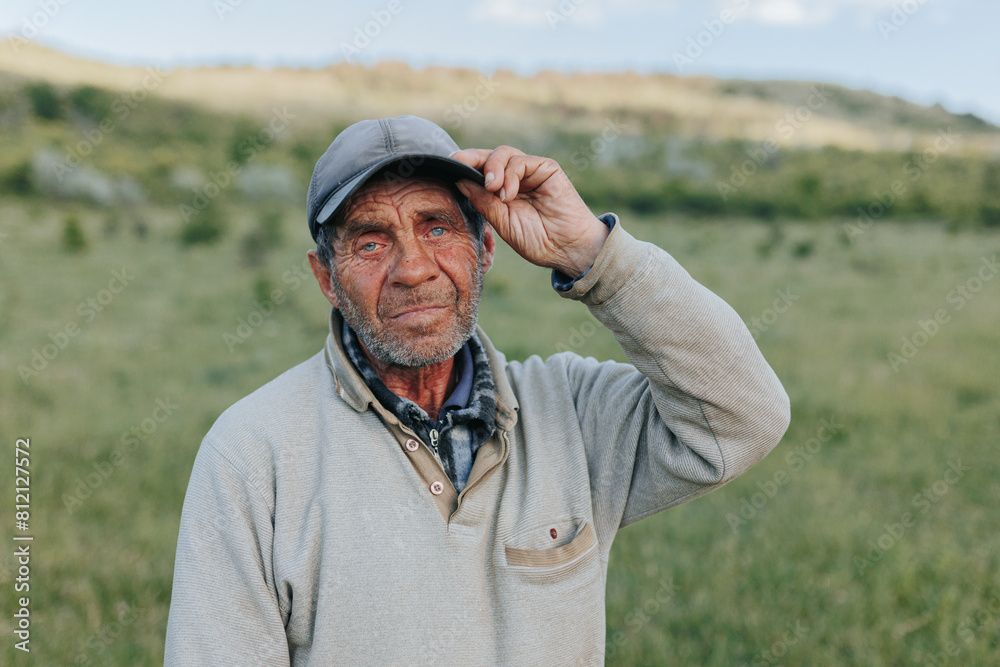 Old World Charm Portrait of Senior Shepherd Farmer in Countryside Old World Charm Portrait of Senior Shepherd Farmer in Countryside