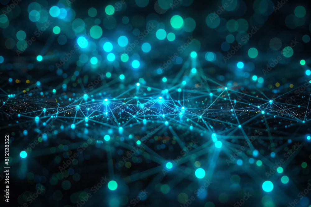 A neon green and blue map of a digital network, representing the global reach of social media, A neon green and blue map of a digital network, representing the global reach of social media,