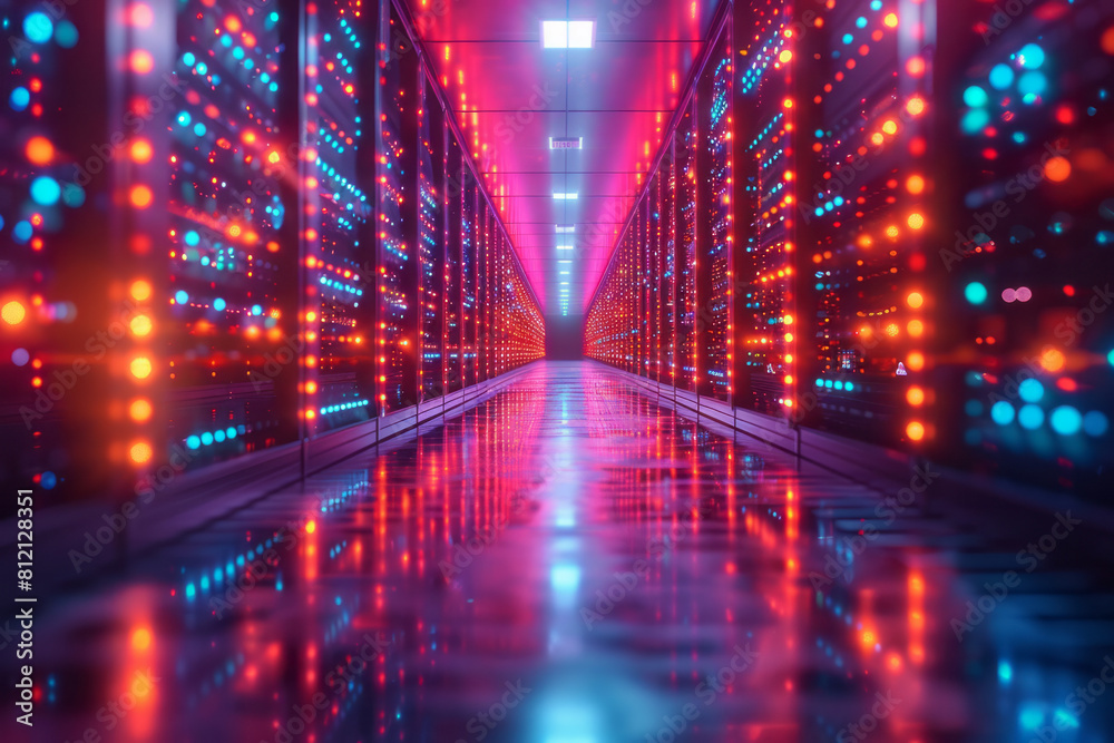 A neon visualization of data streaming, representing the flow of information in the digital era,