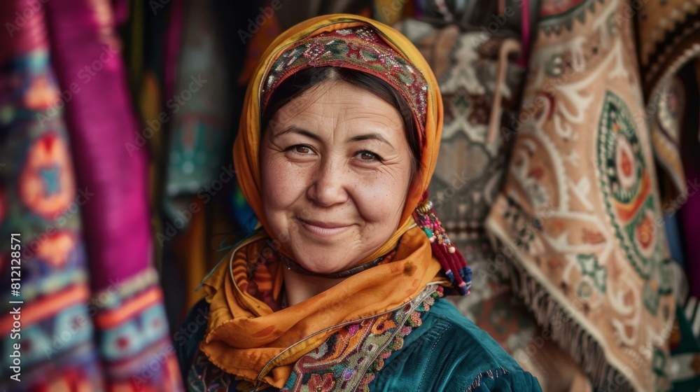 Fototapeta premium Traditional Ethnic Woman Smiling, Cultural Diversity Concept