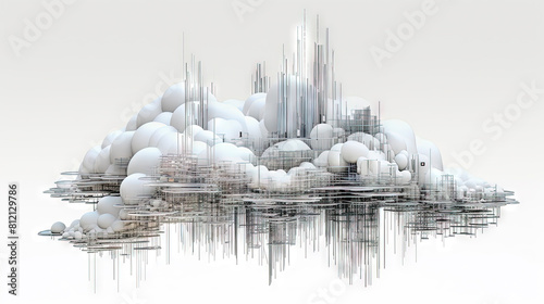 Architectural cloud concept with city structure and connections. Urban private environment and real estate concept. photo