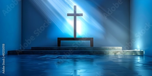 Religiousthemed background with clean wall central cross minimalist serene atmosphere. Concept Religious Theme, Minimalist Design, Serene Atmosphere, Centrally Located Cross, Clean Wall