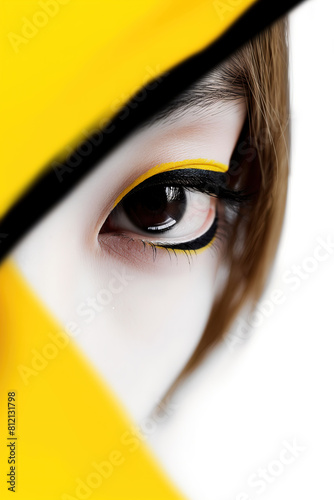 A woman eye with yellow and white patterns.