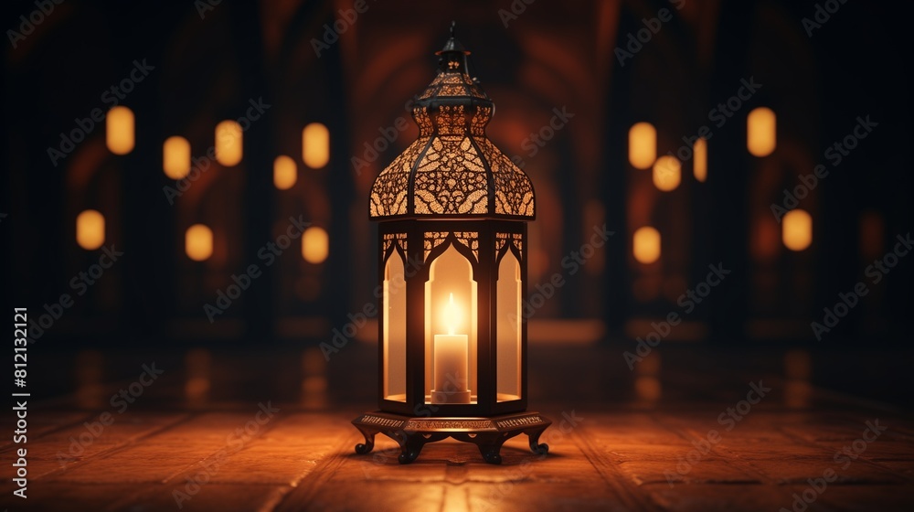 A magical View of 3D Islamic lantern, with perfect lighting and super realistic A magical View of 3D Islamic lantern, with perfect lighting and super realistic