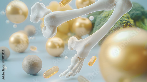 healthy bone human with Foods vitamin or Calcium, and Collagen, Medical food concept background.