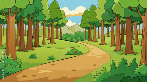 cartoon of forest background with dirt road vector illustration