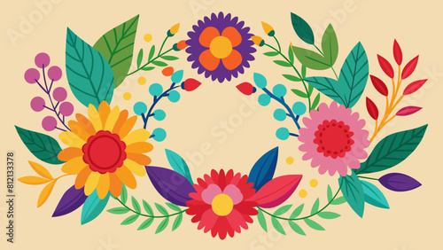  colorful floral frame cartoon vector illustration