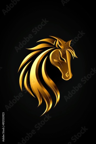 Golden horse head logo illustration on black background. Emblem  icon for company or sport team branding
