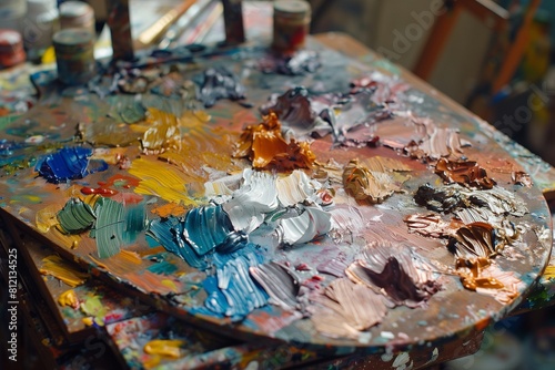 Mixing of the paint on the palette and painting