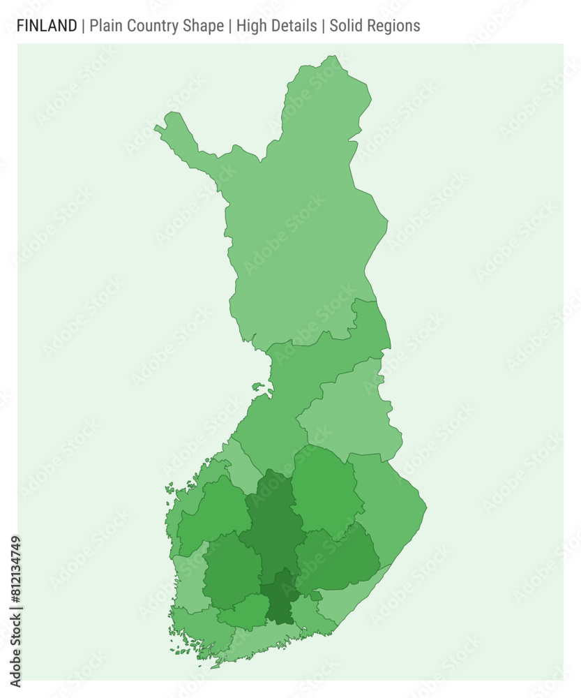 Finland plain country map. High details. Solid regions style. Shape of Finland. Vector illustration. Finland plain country map. High details. Solid regions style. Shape of Finland. Vector illustration.