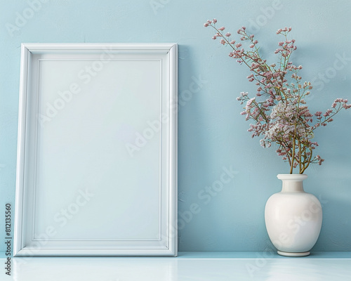 Elegant frame mockup against a powder blue wall serene and tranquil