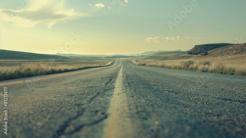 Endless Road in Serene Landscape, Travel & Adventure