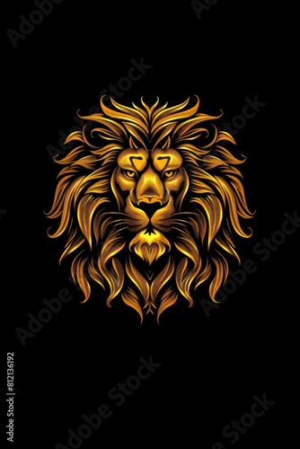 Golden lion head logo illustration on black background. Emblem  icon for company or sport team branding