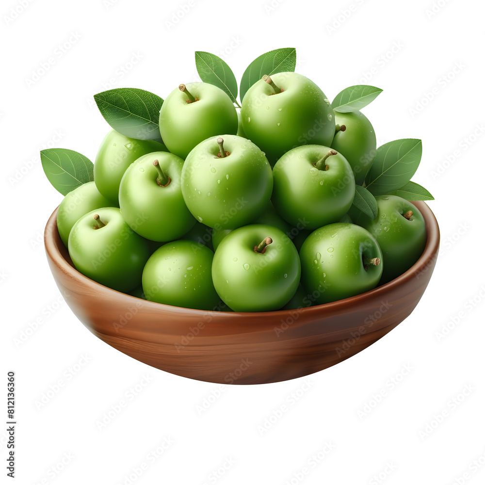 A bowl of Fresh Green Jujube fruits isolated on a transparent background A bowl of Fresh Green Jujube fruits isolated on a transparent background