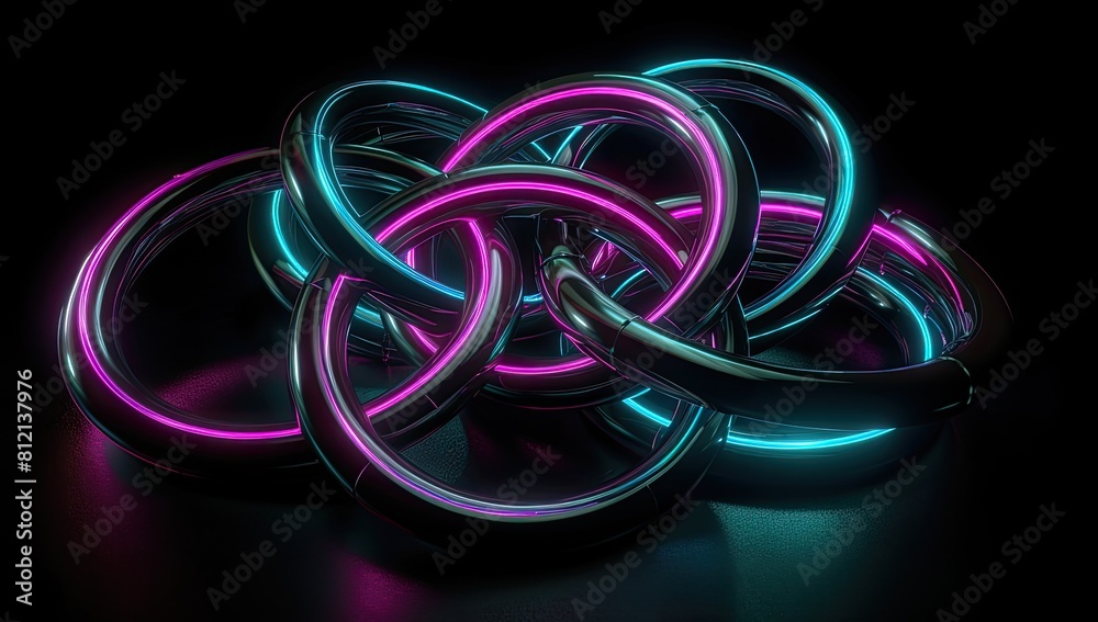 Abstract neon light  ring background, Generative AI