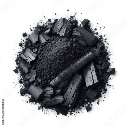 pure Charcoal powder isolated on a white background