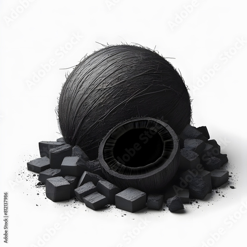 real coconut charcoal isolated on a white background