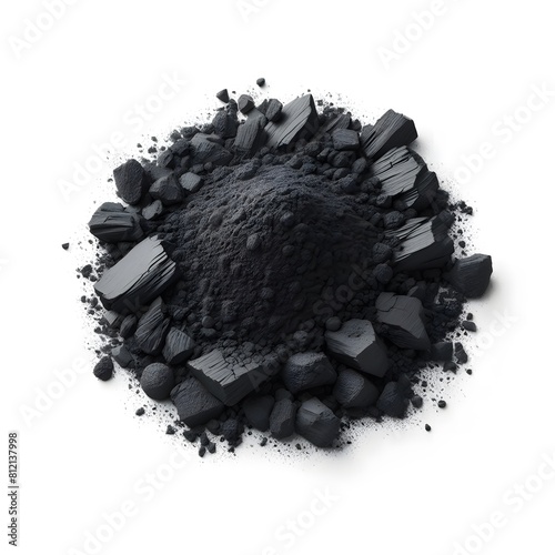 realistic Charcoal powder isolated on white background