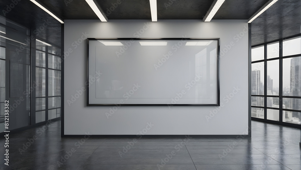 billboard on the wall, blank mockup frame on wall in modern office interior design in 3d style. illustration generative ai billboard on the wall, blank mockup frame on wall in modern office interior design in 3d style. illustration generative ai