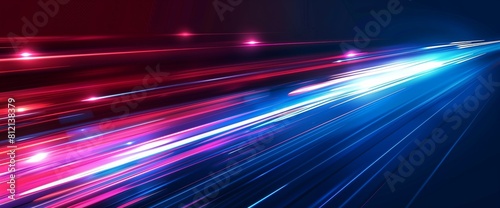Abstract speed background with light lines in the style of blue and red colors. High technology futuristic wallpaper design for business