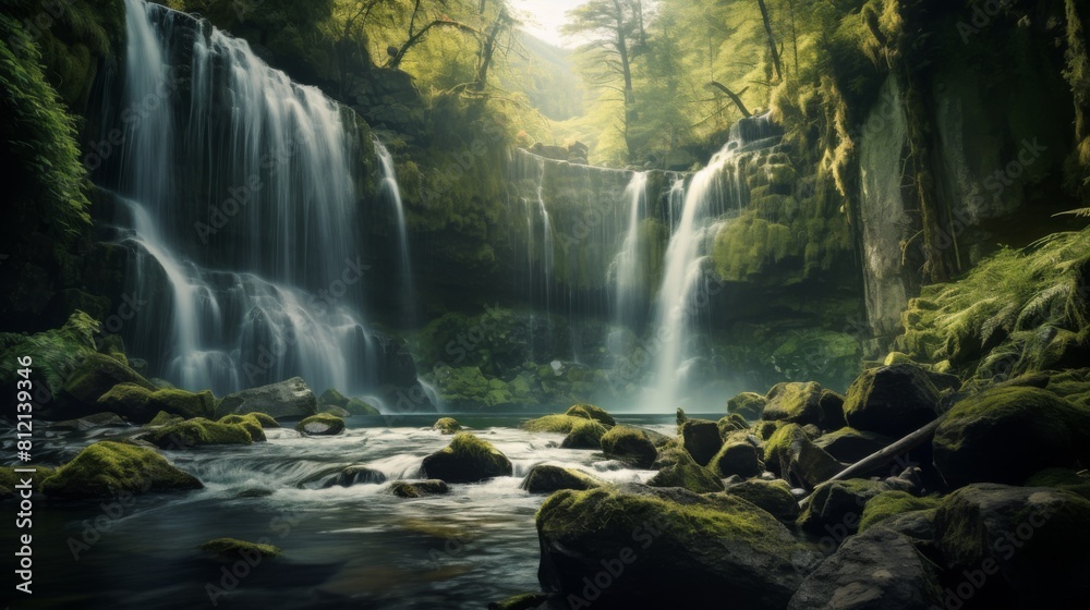waterfall in nature, garden park waterfall in nature, garden park