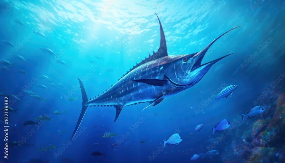 Fototapeta premium Giant Marlin fish in the ocean, beautiful view of marlin fish in the blue ocean