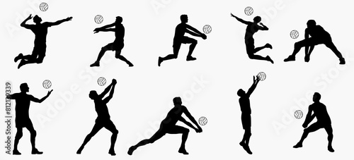 silhouette of volleyball player set. collection of volleyball player in different action. 