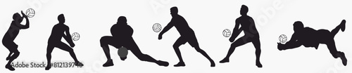 silhouette of male and female volleyball player. Group of volleyball player on isolated white background. 
