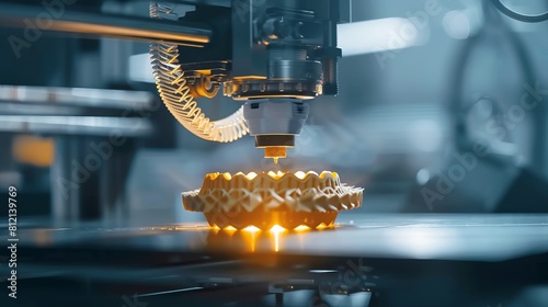 the potential of 3D printing technology in manufacturing, with an image of a 3D printer creating intricate objects layer by layer