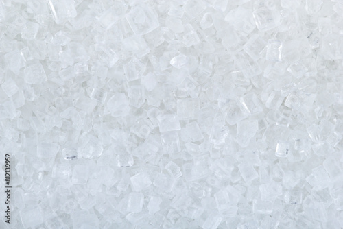 White sugar crystals texture background, close up shot