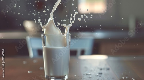 Pouring milk splash in glass