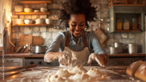 A Woman Enjoying Baking Bread photo