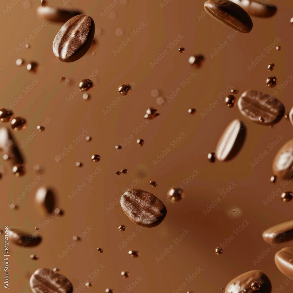 Floating Coffee Beans on Brown Background, Food Photography Concept Floating Coffee Beans on Brown Background, Food Photography Concept