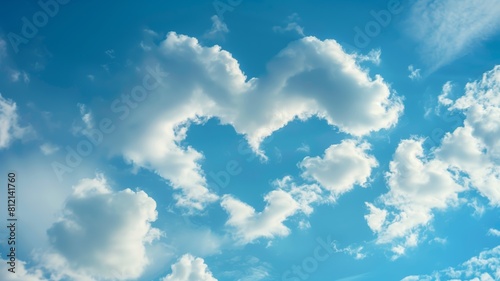 The photo shows a beautiful blue sky with white clouds. The clouds are in the shape of a heart.