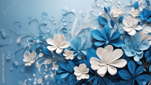 Abstract blue color background on simple floral design wallpaper