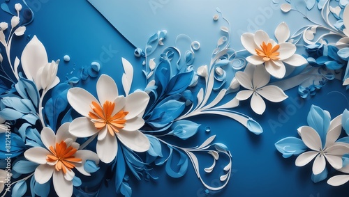 Abstract blue color background on simple floral design wallpaper © gfxsunny