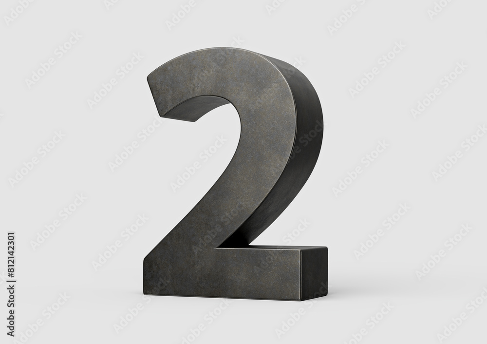 Number Two 2 Digit Made Of Gray Smooth Cast Iron Isolated On White Background 3d Illustration Number Two 2 Digit Made Of Gray Smooth Cast Iron Isolated On White Background 3d Illustration