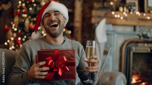 Man Celebrating Christmas Cheerfully photo