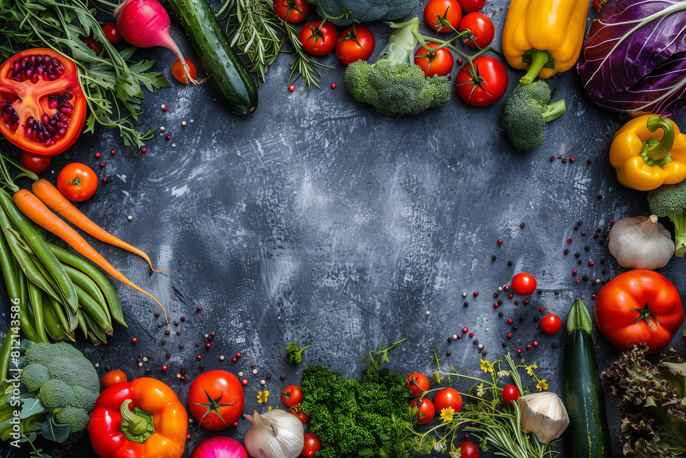 Composition with assorted raw organic vegetables Composition with assorted raw organic vegetables