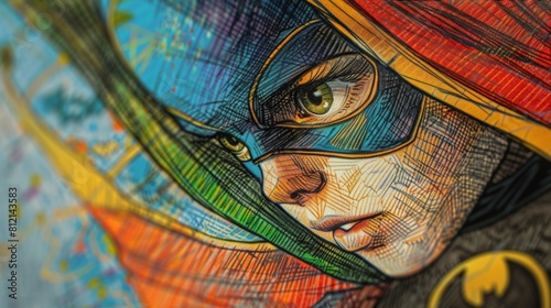 The image is a close-up of a female superhero