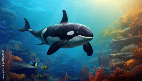The Orcinus Orca in the ocean, portrait of Orca hunting prey in the underwater © Virgo Studio Maple