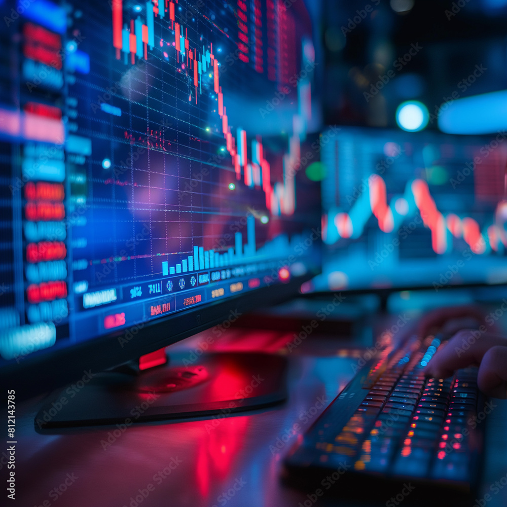 Stock graph on computer screen Data entry for stock trading Stock graph on computer screen Data entry for stock trading