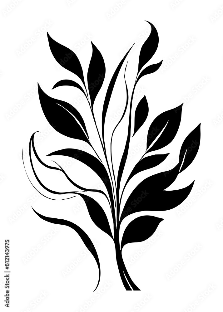 Botanical black and white pattern. Abstract plant shapes. Minimalist illustration for printing on wall decorations, for use in graphics, for tattoos. Generated by Ai Botanical black and white pattern. Abstract plant shapes. Minimalist illustration for printing on wall decorations, for use in graphics, for tattoos. Generated by Ai