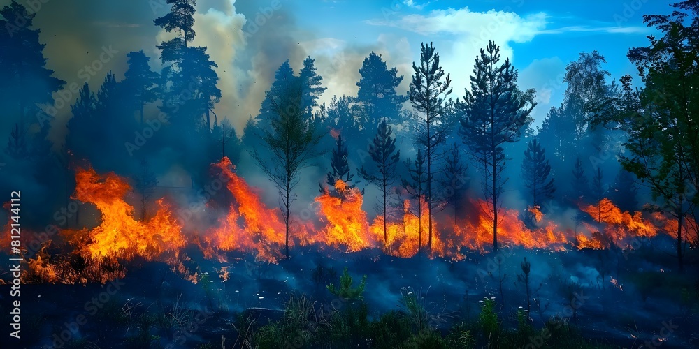 The Destructive Impact of Forest Fires: Walls of Smoke, Air Pollution, and Environmental Damage. Concept Forest Fires, Air Pollution, Environmental Damage, Smoke Hazards, Climate Change