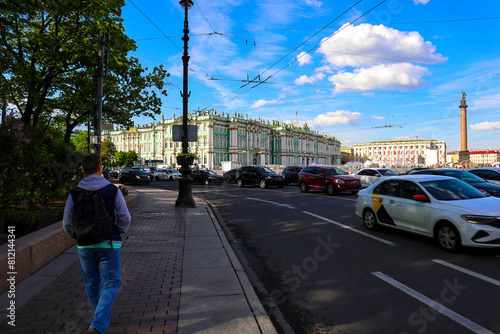 Rivers and canals of St. Petersburg, view from the river to the buildings of the city, the embankment of the river and canals.